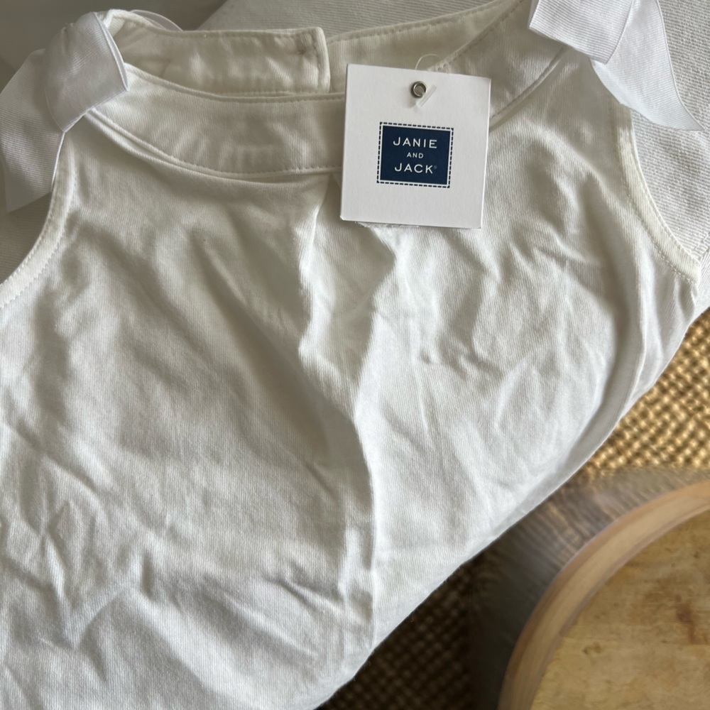 Janie & Jack NWT white top with ribbon shoulder detail